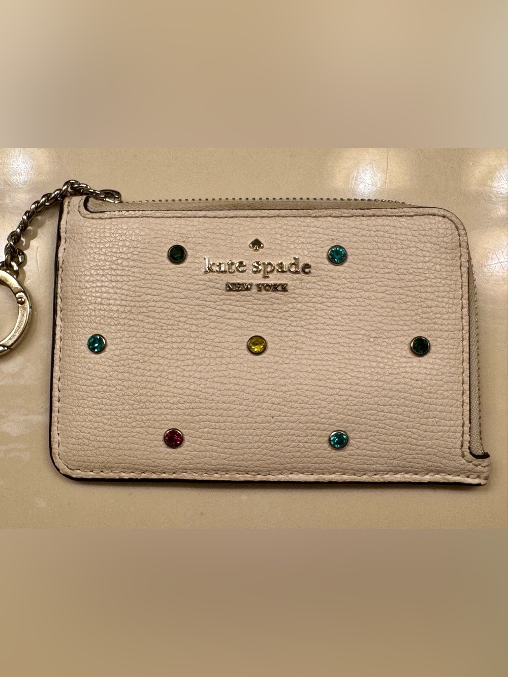 kate spade cream leather wristlet with multicolor gem accents - Picture 2 of 5